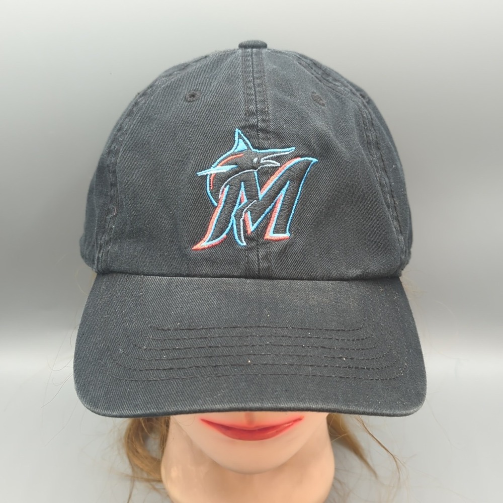 Miami Marlins Hat Cap Fitted Mens XL Black Blue MLB Baseball '47 Franchise